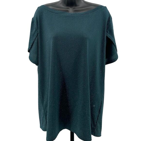 Amaryllis Tops - Amaryllis Blouse WMNS XL  Petal Sleeves Sparkle Emerald Green Boat Neck Top